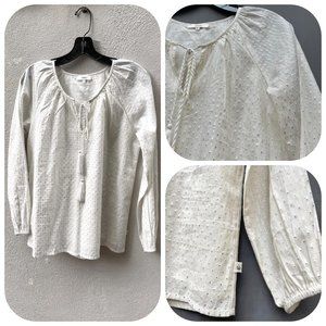 Nisw Cotton/metallic fiber peasant off white top